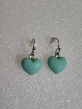 Hand Crafted Mint Green Heart Drop Earrings